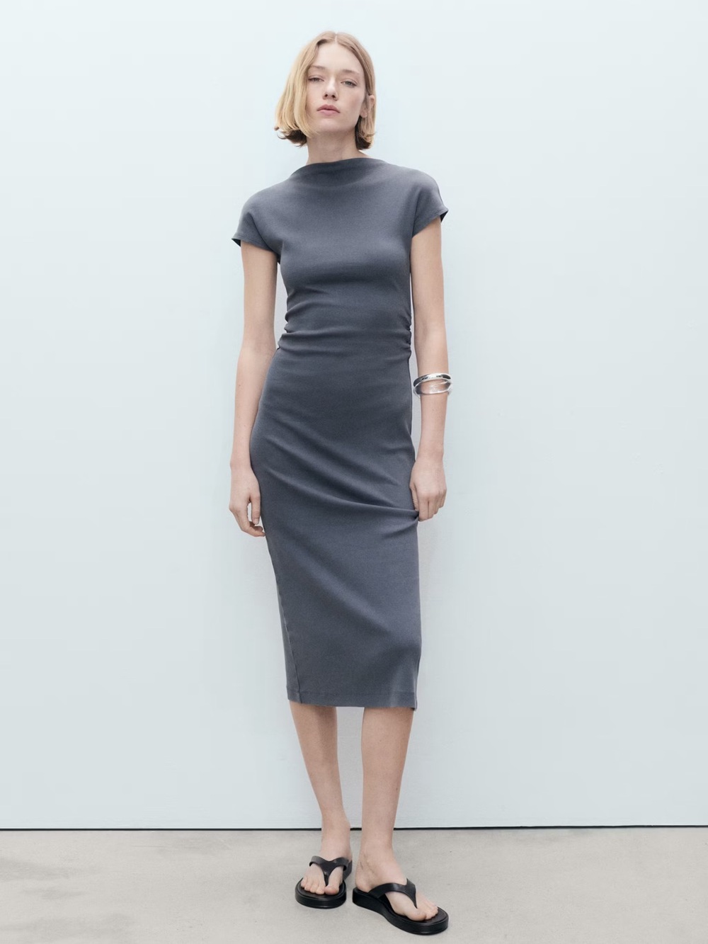 Mango Grey dress with draped detail NWT